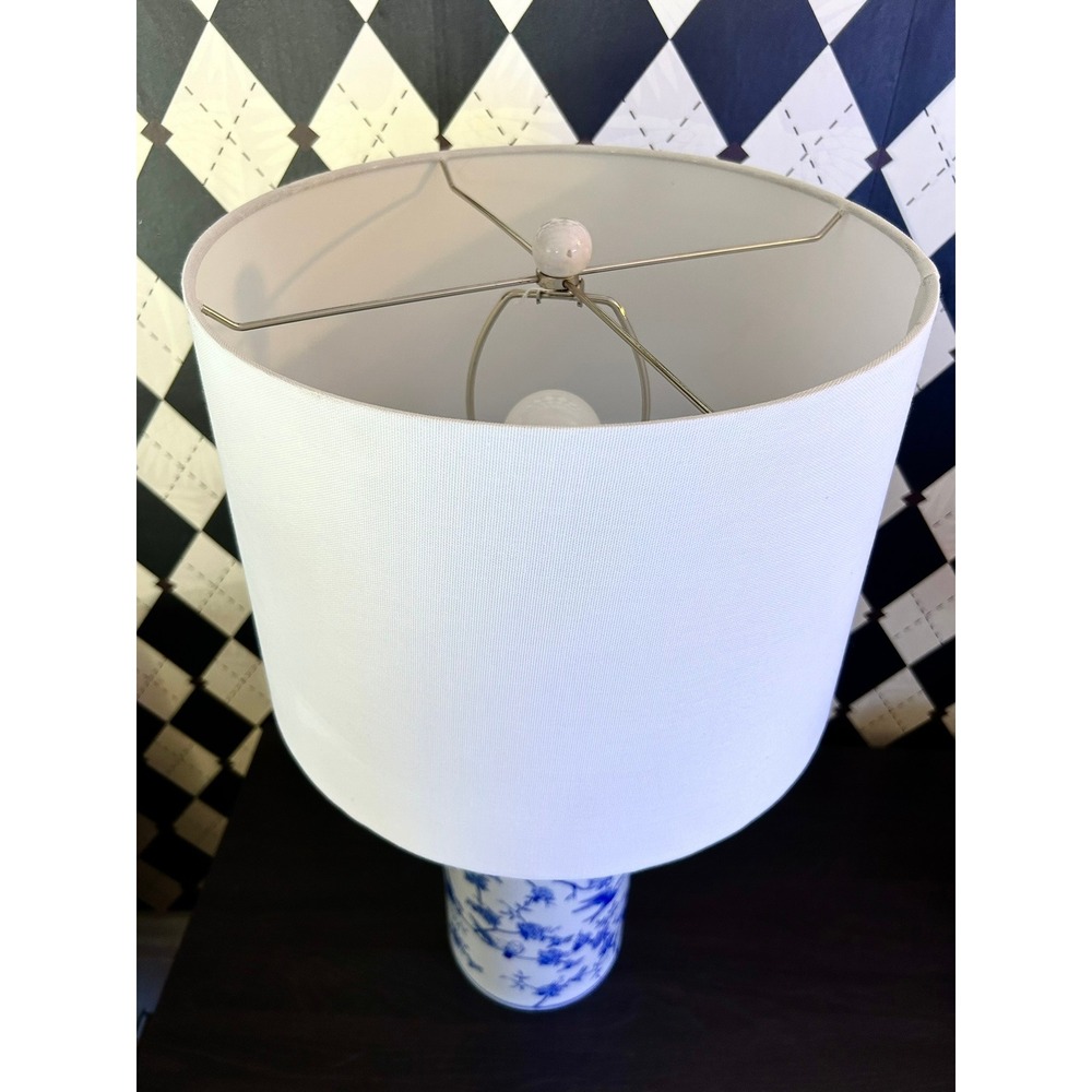Tall Blue White Chinoiserie Table Lamp Ceramic Bird Floral Ginger Jar 25.5" - Picture 8 of 15